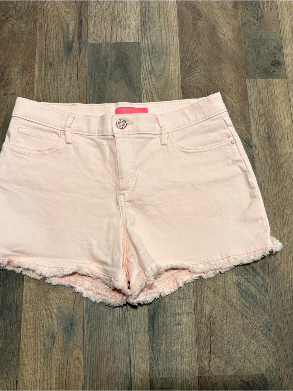 Lilly Pulitzer South Ocean Pink High Rise Frayed Hem Denim Shorts size 6 - Picture 2 of 9